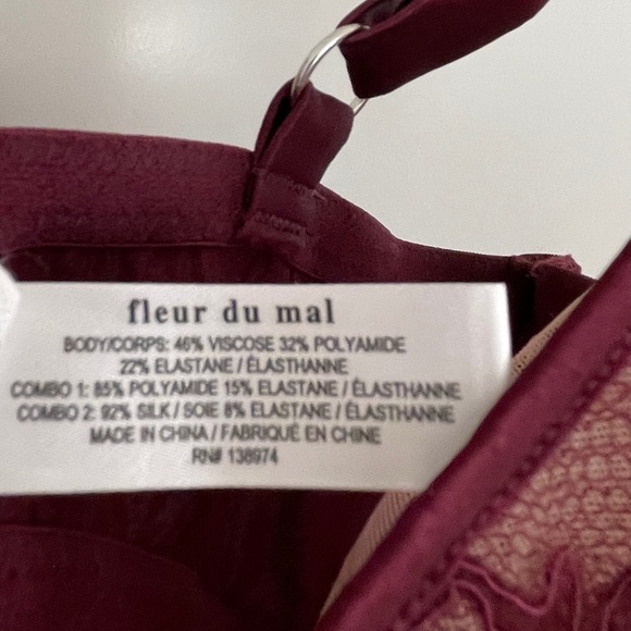 NWT Fleur du Mal Unlined Demi Lace Bra Size 34 F (34DDD) Mulberry color - Picture 9 of 15